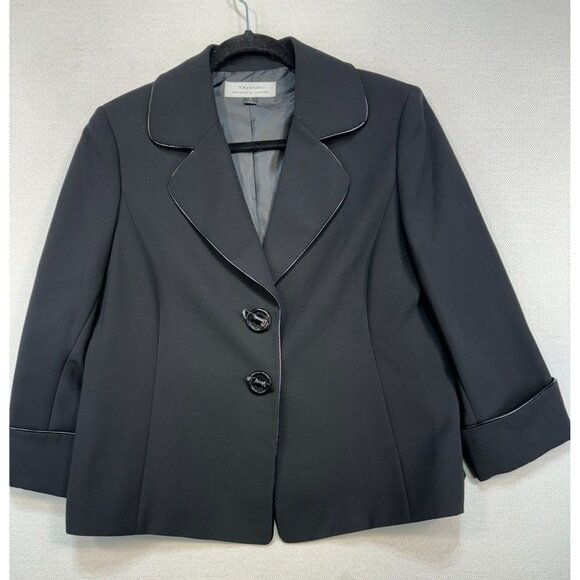 Tahari Arthur S. Levine Womens Blazer Size 12 Black Piped Trim - Picture 3 of 12
